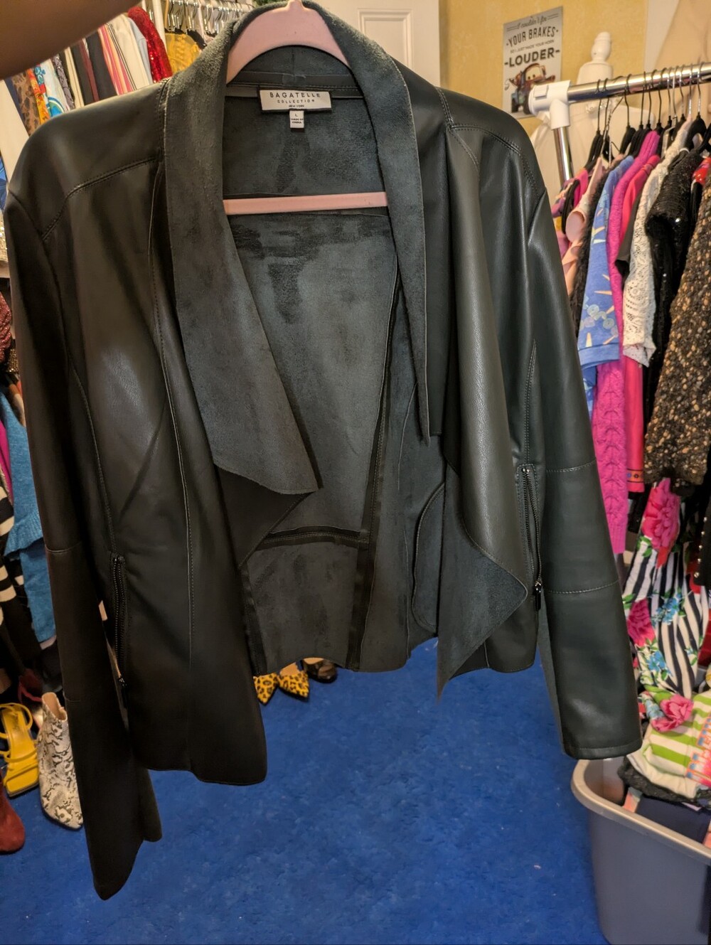 Bagatelle Collection Faux Leather Drape Front Jacket Size L Soft Faux Suede Lape